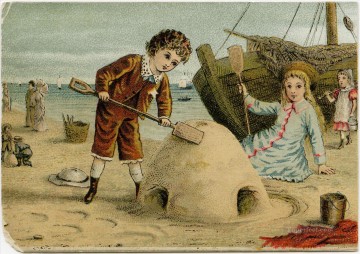 Child Painting - Victorian Beach Scene impressionism
